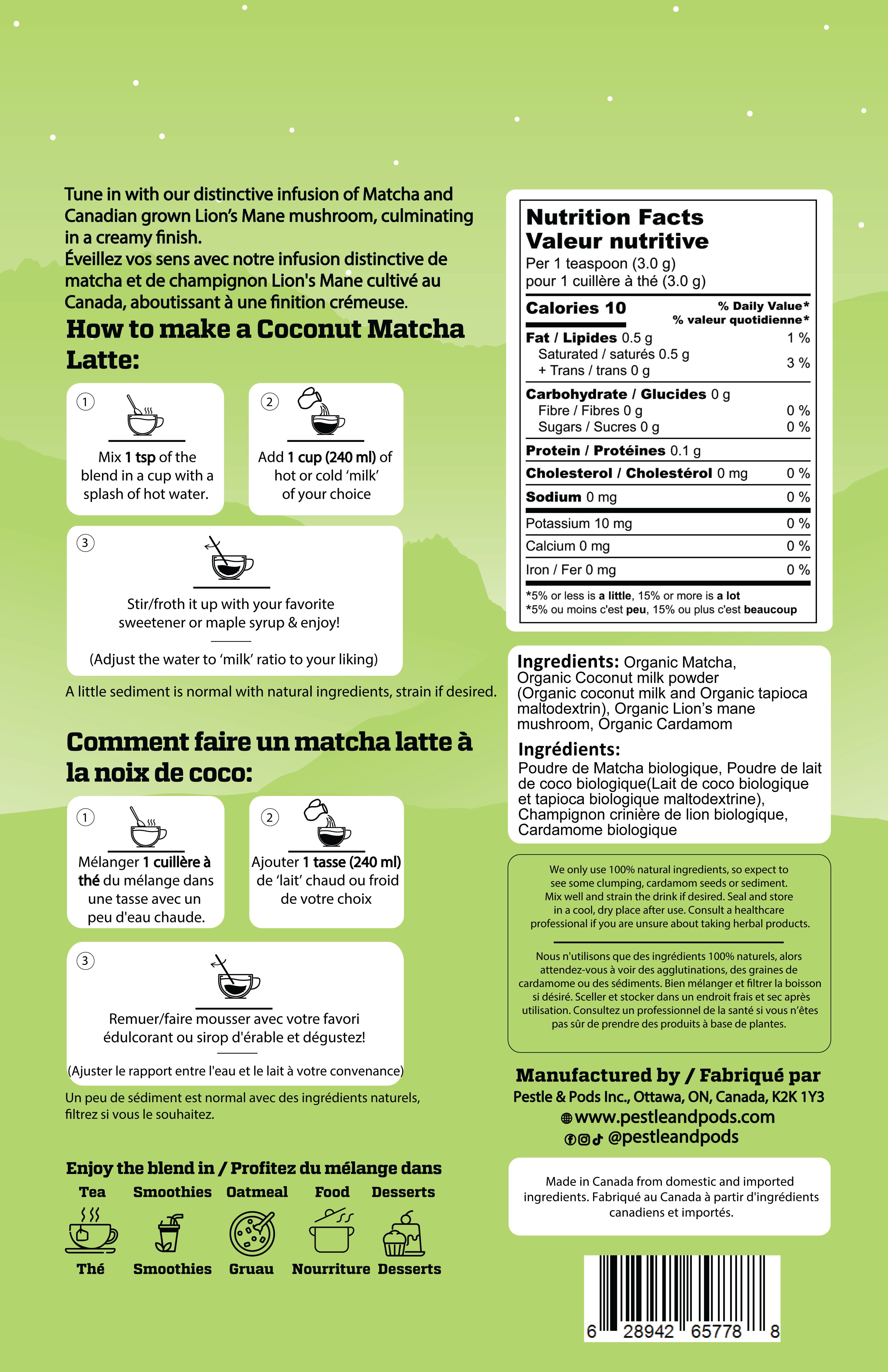 Coconut Matcha - Superfood Latte Blend – pestleandpods