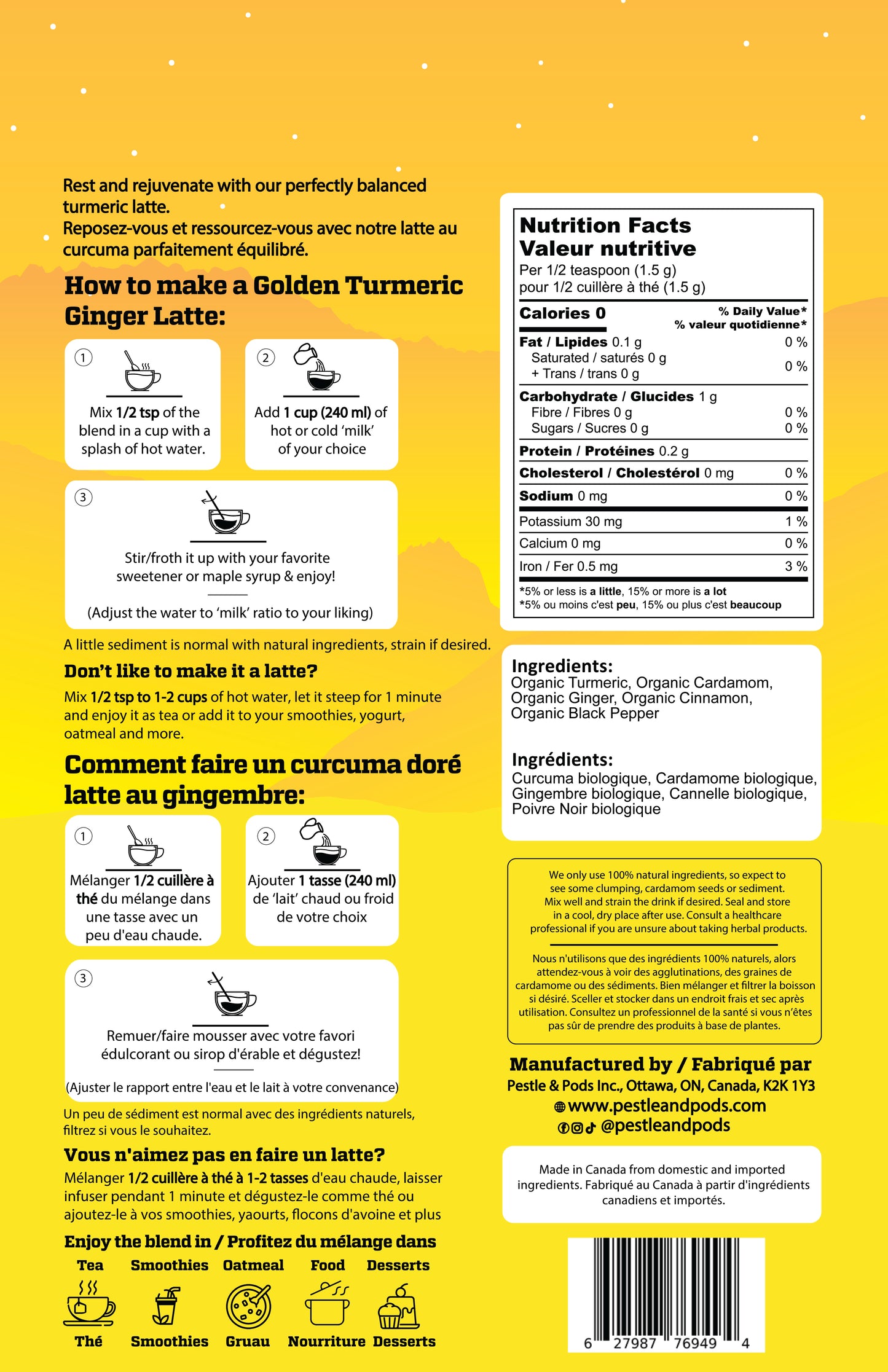 Turmeric Ginger - Superfood Latte Blend - Golden Turmeric Milk